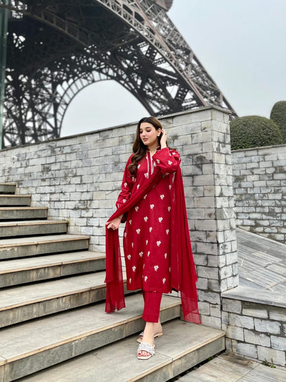 Noor Jahan - Embroidered 3pc Arabic Lawn