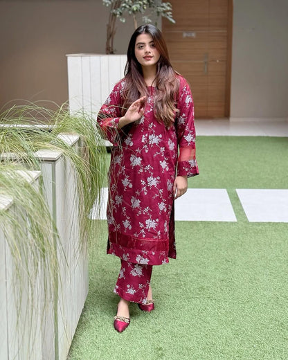 Rehaa – Printed Long Shirt & Trouser Set