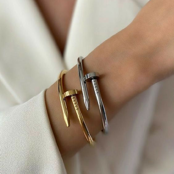 Minimalist Nail Bangle Bracelet – Gold & Silver Tone