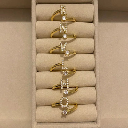 Trendy 14K Gold Initial Ring – A-Z Letters
